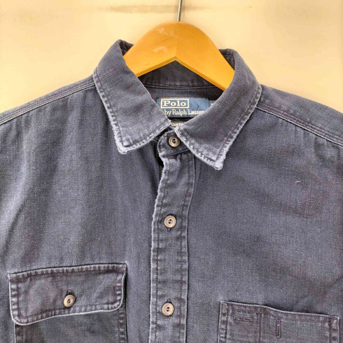 ポロバイラルフローレン Polo by RALPH LAUREN CUSTOM FIT ロゴ ワッペン コットン ツイル ワーク シャツ メンズ import:L